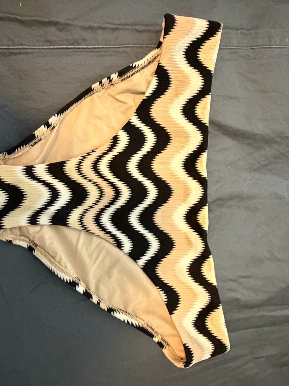 Seafolly Beige and Black Wave-Print Bikini Bottoms